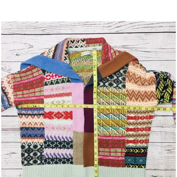 Anthropologie Pilcro Abstract Patchwork Open Cardigan Sweater XS/S Fair Isle - Picture 10 of 16